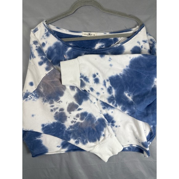 EUC Natural Life Palmer Tie-Dye Cropped Sweatshirt Women's XL Blue White Goho - Picture 6 of 9